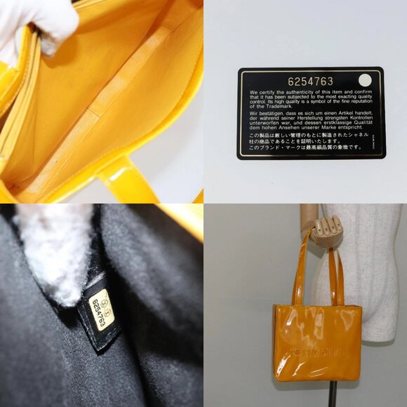 CHANEL Tote Bag Patent leather Yellow Gold CC Auth 142937 - Picture 16 of 16